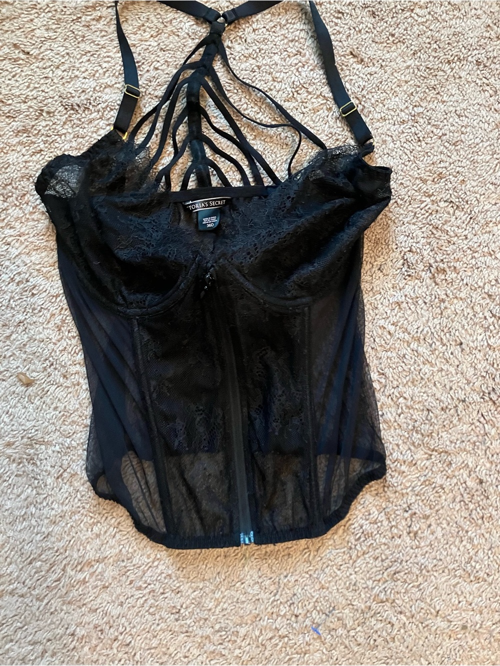 Victoria's Secret Black Lace Strappy Bustier Camisole